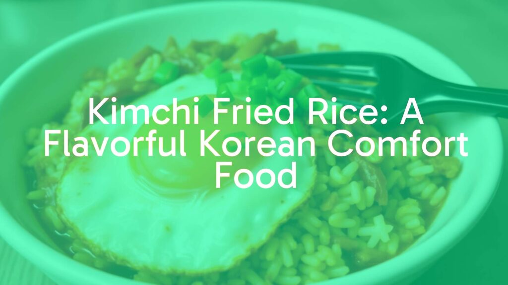 A steaming bowl of kimchi fried rice topped with a fried egg, vibrant red hue from kimchi and gochujang, garnished with green onions, realistic and appetizing.