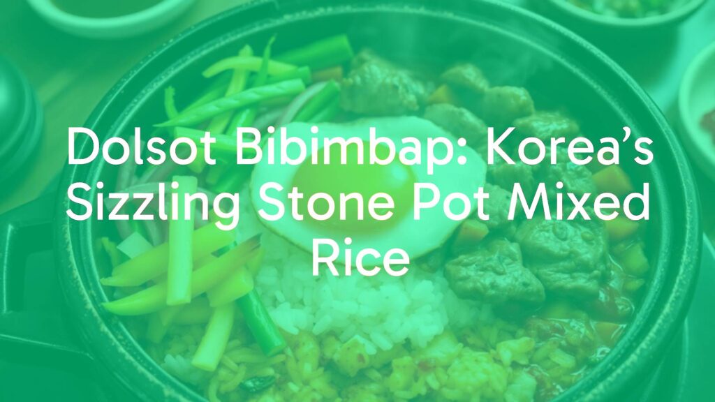 A sizzling dolsot bibimbap in a hot stone pot, featuring colorful fresh vegetables, marinated beef, a sunny-side-up egg on steamed rice, with crispy scorched rice at the bottom, hyperrealistic.