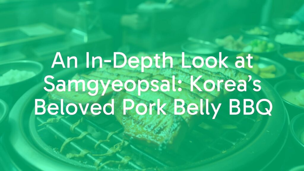Juicy grilled pork belly slices, Korean BBQ, sizzling on a grill, smoky atmosphere, vibrant side dishes, traditional Korean dining setting, realistic.