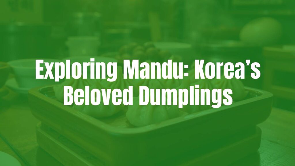 Korean mandu dumplings on a wooden tray, steam rising, golden-brown texture, traditional Korean kitchen setting, warm lighting, appetizing, realistic.
